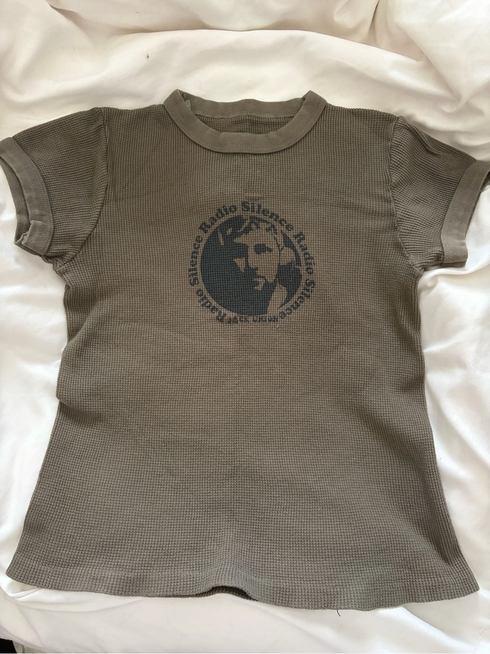 Brandy Melville Olive Green Waffle Knit Graphic Tee